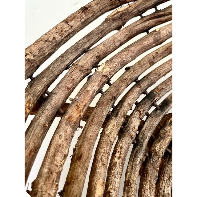 Vintage French Folk Art Adirondack Style Grapevine Gathering Basket With Double Handles, Mid-Century Rustic Market Basket 24” Wide For Sale - Image 15 of 18