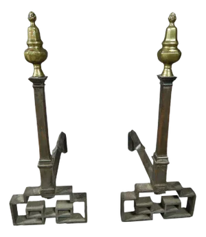 Wrought Iron and Bronze Andirons, Set of 2