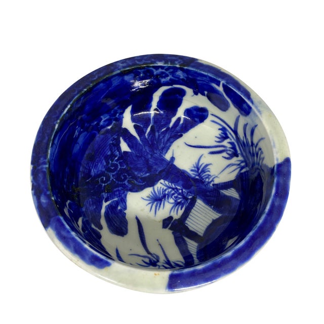 Japanese Blue & White Porcelain Footed Bowl, Early Meiji Period For Sale - Image 4 of 4