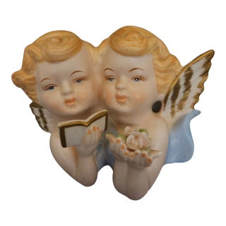 Japan Vintage Porcelain Bisque Sister Twins Angels Cherub Figurine Euc Retrovalfinds (486) For Sale