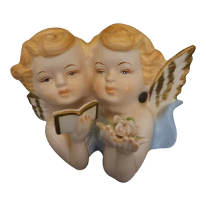 Japan Vintage Porcelain Bisque Sister Twins Angels Cherub Figurine Euc Retrovalfinds (486)