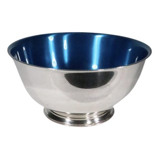 Mid 20th Century Wm Rodgers Paul Revere Silver Plate Enameled Centerpiece Bowl With Blue Interior For Sale