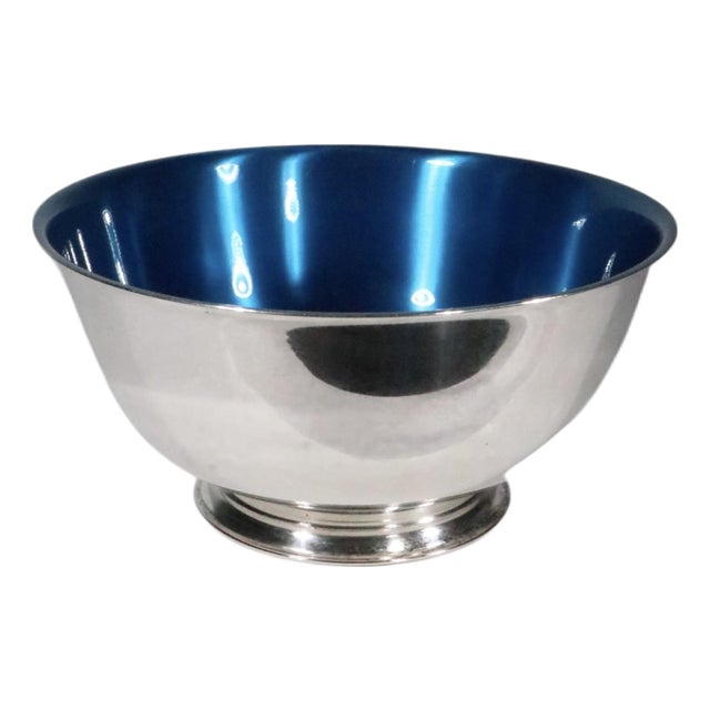 Mid 20th Century Wm Rodgers Paul Revere Silver Plate Enameled Centerpiece Bowl With Blue Interior For Sale