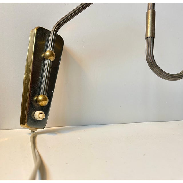 Gold Scandinavian Modern Articulated Wall Lamp in Brass, 1960s For Sale - Image 8 of 9