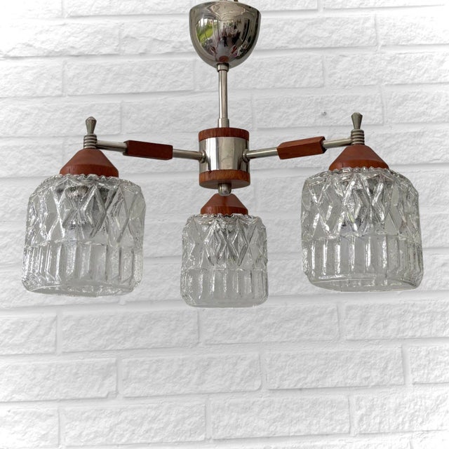 Scandinavian Ceiling Lamp in Teak with Chrome Steel and Glass, Sweden, 1950s For Sale - Image 10 of 10