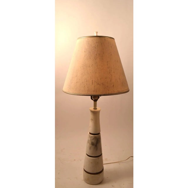 Nice modernist stacked marble table lamp, marked "Made in Italy" - the third segment has a chip, faces the rear of the...