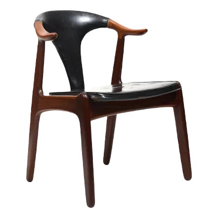 Danish Teak & Leather Cow Horn Chair by H.P. Hansen For Sale