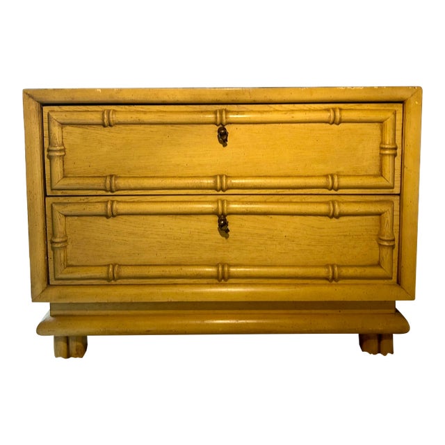 Vintage Chinoiserie Faux Bamboo Two Drawer End Table by American of Martinsville For Sale