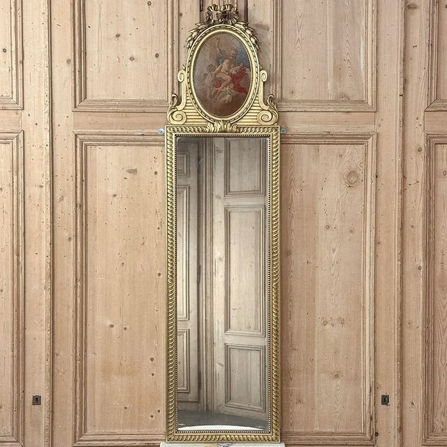 Mid 20th Century Antique French Louis XVI Gilded Trumeau Mirror For Sale - Image 5 of 16