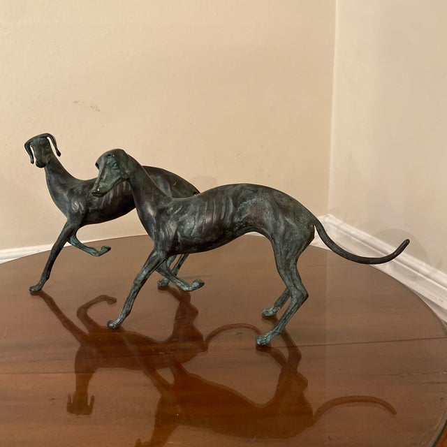 Art Deco Standing Bronze Whippets Sculpture ~ a Pair For Sale - Image 3 of 10