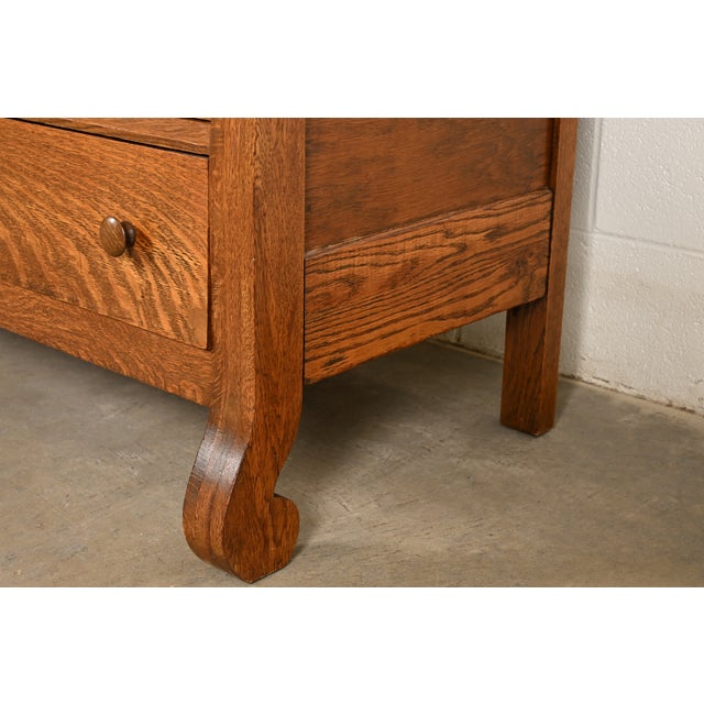 Antique American Empire Tiger Oak Sideboard With Mirrored Backsplash, Circa 1900 For Sale - Image 11 of 15