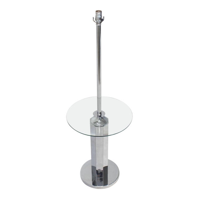 Chrome and Glass Floor Lamp Round Side Table For Sale - Image 6 of 6