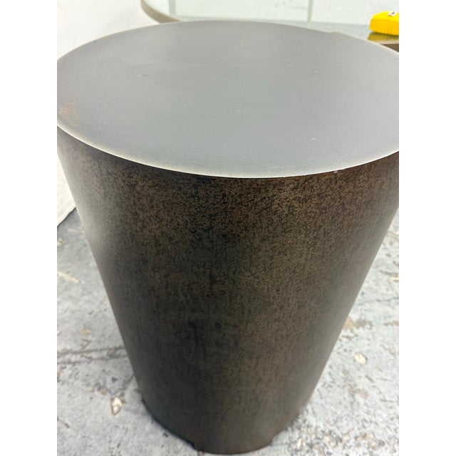 2010s Crate & Barrel Anton Bronze Drum End Table For Sale - Image 5 of 12