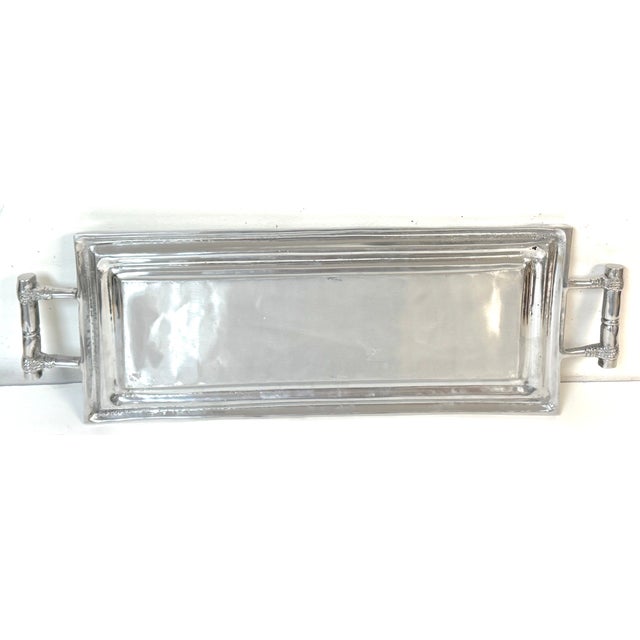 Arthur Court Attributed Faux Bamboo Cast Pewter Gallery Tray with Handles For Sale - Image 9 of 10