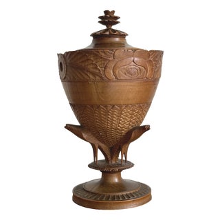 Neoclassical Empire Pedestal and Vase in Carved Fruitwood with Bird Decoration, France, Early 19th Century For Sale