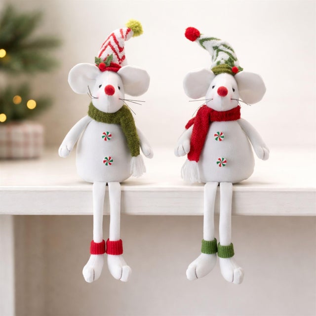 Contemporary Holiday Plush Mouse Figurines (Set of 2) For Sale - Image 3 of 5