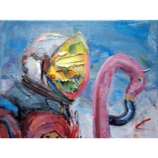Team II by Andreas Claussen | Oil on canvas Abstract figures with a pink flamingo. For Sale