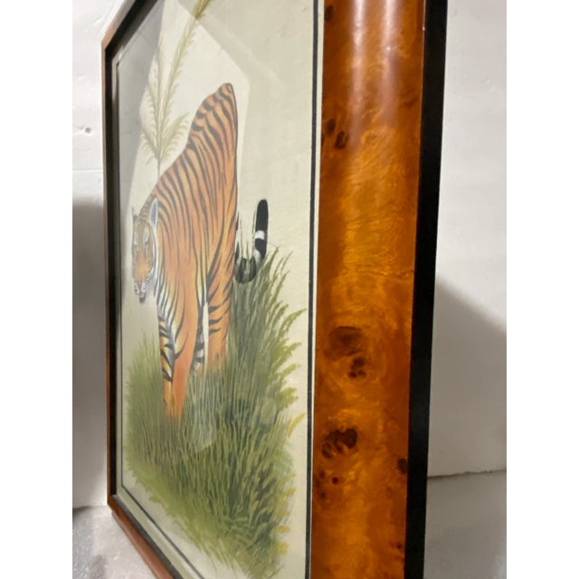 Late 20th Century 20th C. Burlwood Framed Tiger Painting For Sale - Image 5 of 8