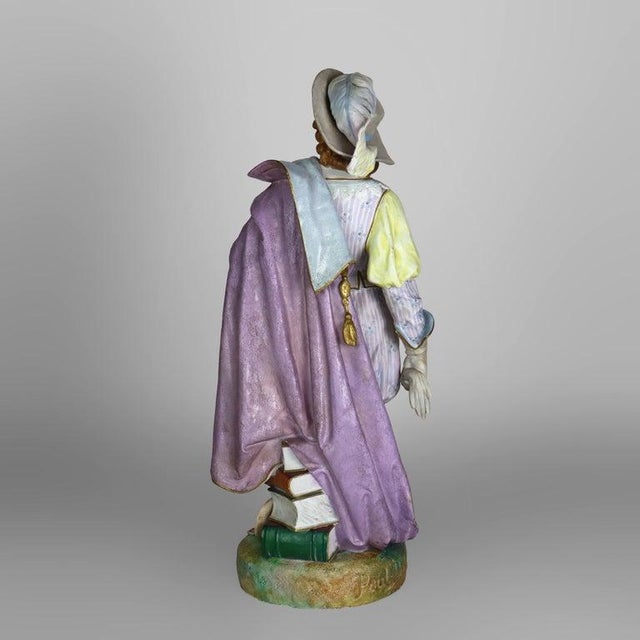 Large 21" French Paul Duboy Bisque Porcelain Polychromed Scholar Figure C1890 For Sale - Image 10 of 15