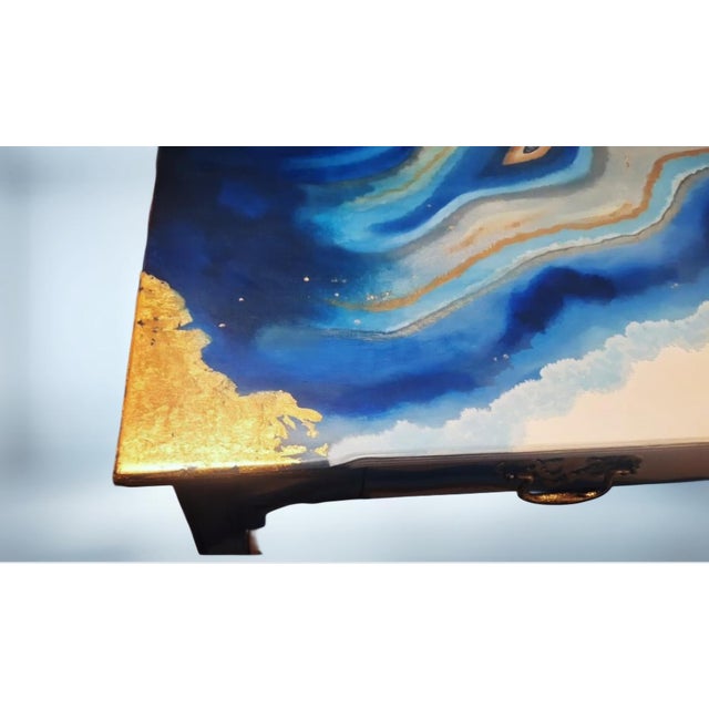 1960s Writing Desk | Hand Painted Blue Geode Inspired Desk With Gold Accents | One-of-a-Kind Statement Furniture For Sale In Salt Lake City - Image 6 of 9