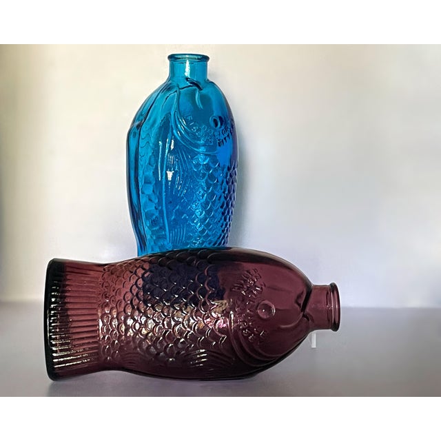 Figurative Vintage Pressed Glass Fish Bottles- A Pair For Sale - Image 3 of 9