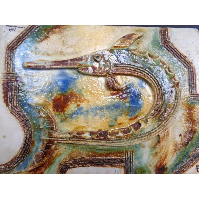 Large German Studio Ceramic Garfish Wall Plaque by Hausmann, 1978 For Sale - Image 11 of 18