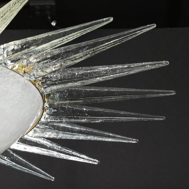 Modernist Brass Fitted Hand-Blown Murano Glass Starburst Spike Form Chandelier For Sale - Image 12 of 18