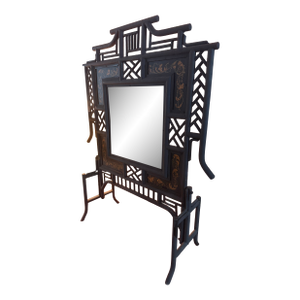 1960s Wrought Iron Chinoiserie Mirrored Fire Screen