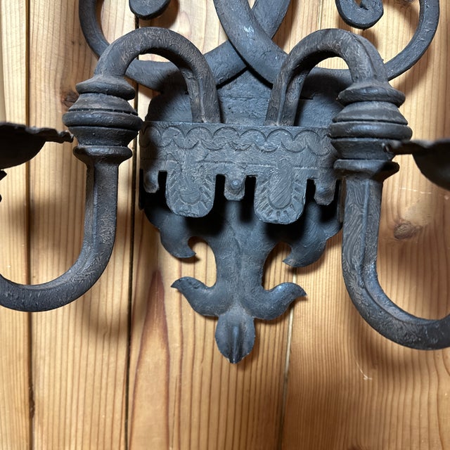 2010s Old World European Design Handforged Double Candle Wall Sconce. For Sale - Image 5 of 12