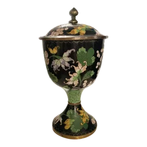 Antique Cloisonné Covered Stem Cup or Lidded Urn