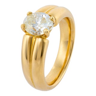 French Vintage Gia 1.53 Carat Oval Diamond Engagement Ring, Size 7 For Sale