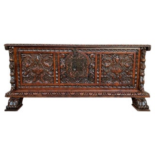 Catalan Baroque Carved Walnut Cassone or Trunk, 18th Century For Sale