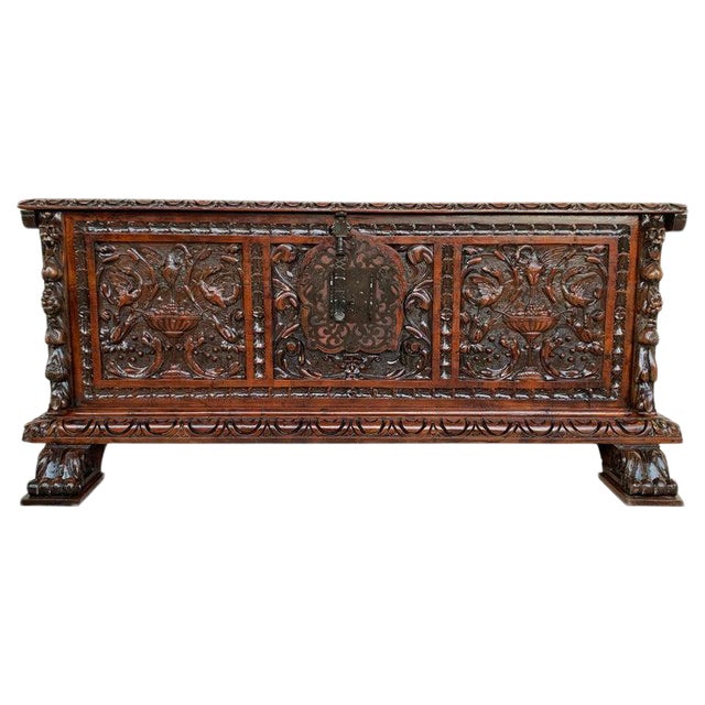 Catalan Baroque Carved Walnut Cassone or Trunk, 18th Century For Sale