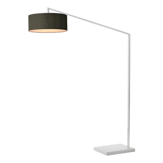 Stretch 87"h 1-Light Arc Lamp, Black Linen Shade, White Body, Dimmable, for Living Room or Bedroom For Sale