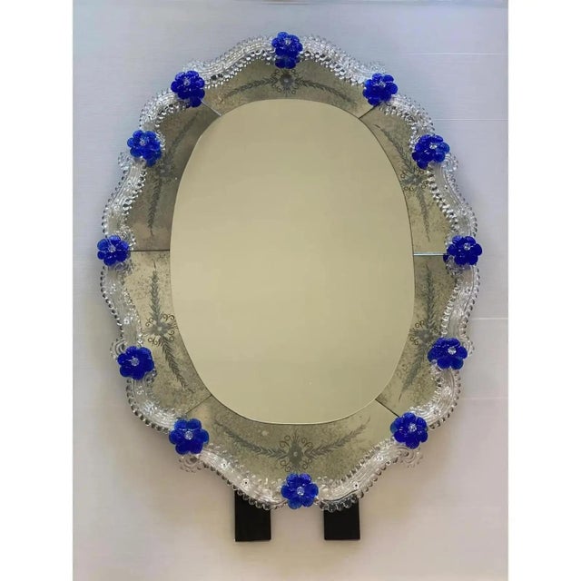 Glass Hand-Carved Venetian Oval Mirror by Simoeng For Sale - Image 7 of 14