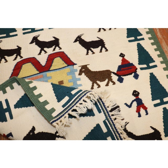 Late 20th Century Zabihi Collection Pictorial Turkish Kilim - 2'5" x 2'6" For Sale In New York - Image 6 of 6