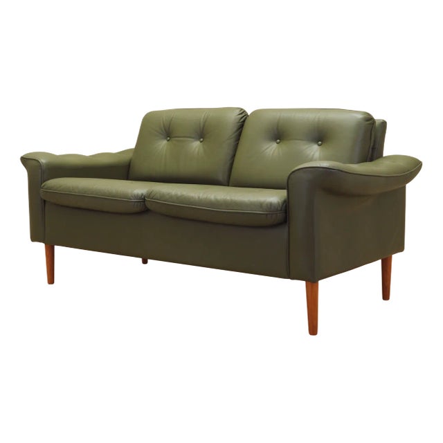 Danish Green Leather Sofa, Denmark, 1970s For Sale