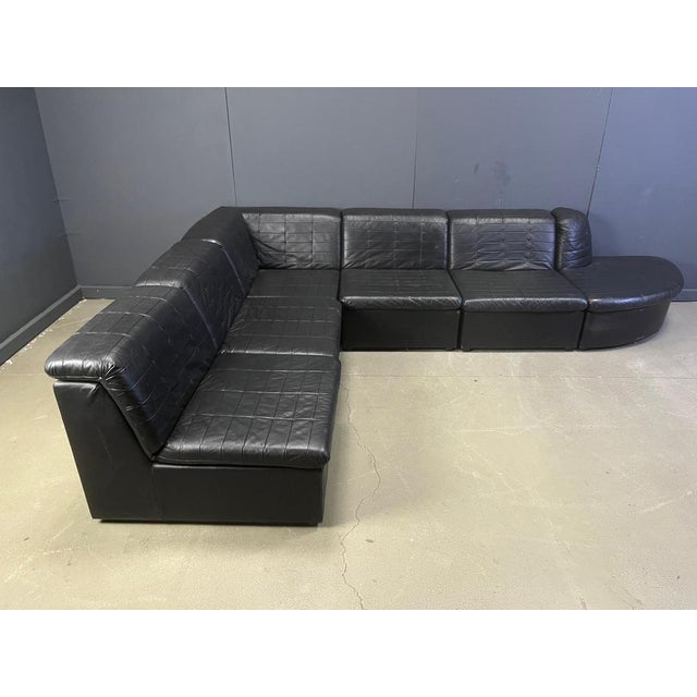 Vintage Black Patchwork Leather Modular Sofa from Laauser, 1970s, Set of 6 For Sale - Image 4 of 11