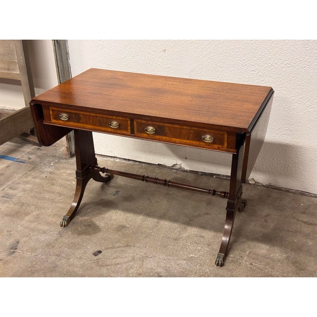 Regency Style Mahogany Drop-Leaf Desk, Vintage For Sale - Image 12 of 12