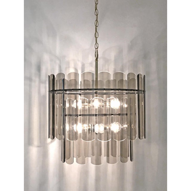 Smoke Glass 36 Panels 2 Tier 12 Light Chandelier Mid Century Modern