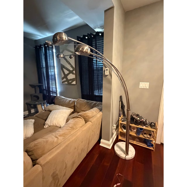 Vintage 5-Light Chrome Arc Floor Lamp With Marble Base For Sale - Image 4 of 5