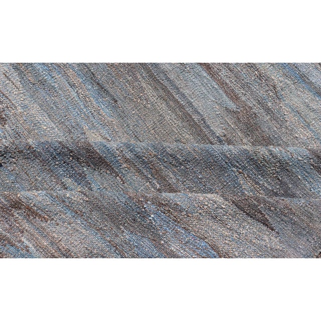 Modern Blue and Grey Kilim Rug by Keivan Woven Arts, Hand-Woven Wool, 9' X 11'7" For Sale - Image 10 of 12