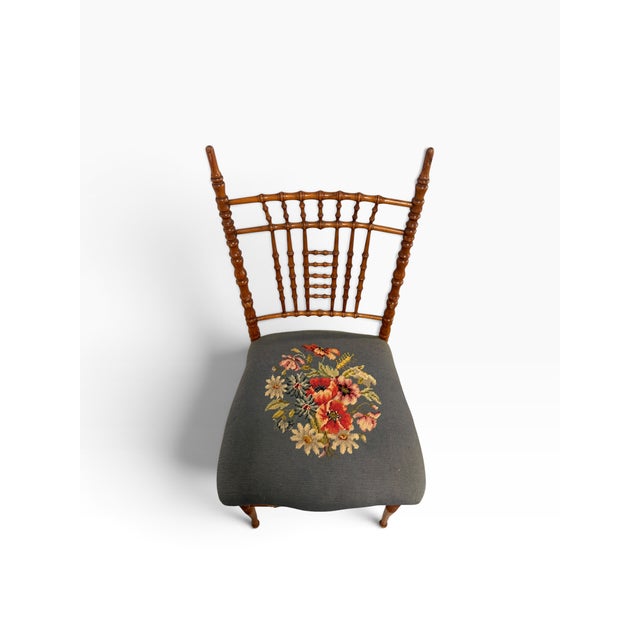 Antique Napoleon III Faux-Bamboo Turned Spindle Side Chair With Floral Needlepoint Seat For Sale In Miami - Image 6 of 9