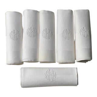 Antique French Linen Dinner Napkins, Monogrammed, Set of 6 | C. 1900s For Sale