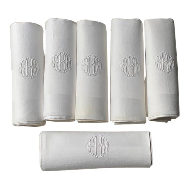 Antique French Linen Dinner Napkins, Monogrammed, Set of 6 | C. 1900s For Sale