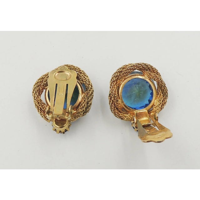 1960s 1960s Blue-Green Rhinestone Clip Earrings - 2 Pieces For Sale - Image 5 of 8