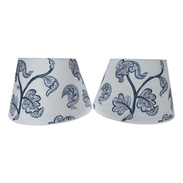 Blue and White Decoupage Lamp Shades a Pair For Sale