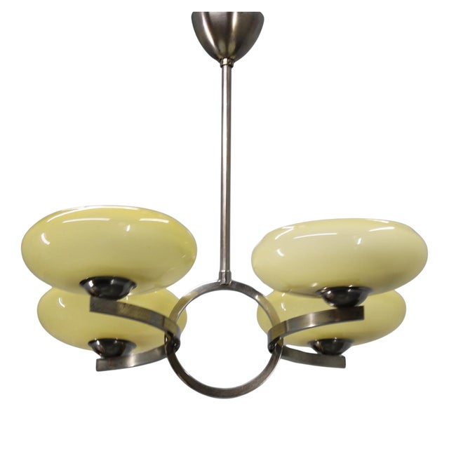 Art Deco Nickel Chandelier with Champagne Glass, 1930s For Sale