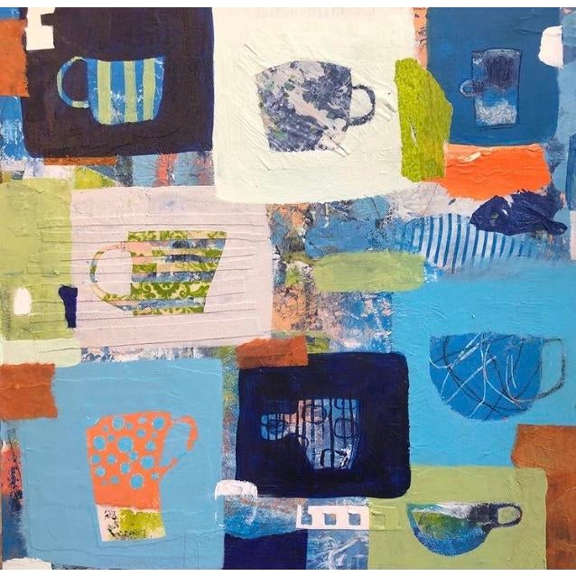 Flea Market Mugs Contemporary Abstract Painting by Tracy Allegro For Sale