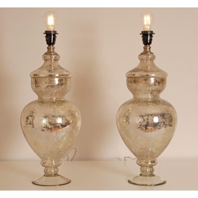 Glass Vintage Silver Table Lamps Glass Baluster Vase Lamps Faux Mercury Modern Lamps - A Pair For Sale - Image 7 of 13